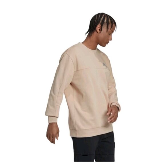 adidas Stadium Fleece Badge of Sport Crew Sweatshirt Beige Loose Fit Mens Sz XL - Picture 9 of 16